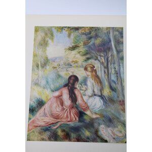Renoir In the Meadow 2 Girls Print Vintage 93749